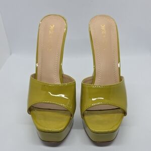 Chase + Cloe Yellow Mules with Platform and Block Heel